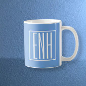 Mug Gras moderne 3 initiales Monogramme | Bleu doux