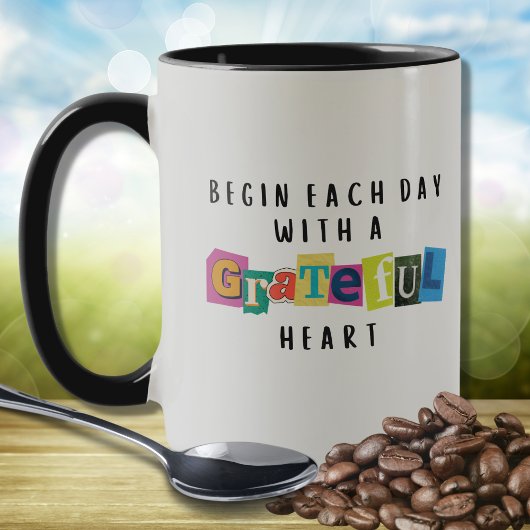 Mug Grateful Heart Scrapbook Typographie Inspiration