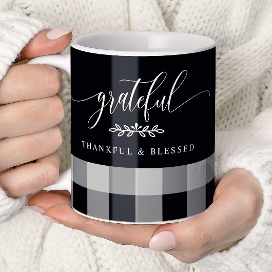 Mug Grateful Merci béni noir et blanc plaid