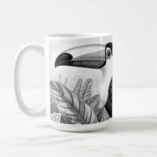 Mug Gravure de feuillage de jungle de toucans (Gauche)