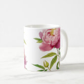 Mug Gravure de pivoines roses illustrées à la main (Devant droit)