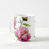 Mug Gravure de pivoines roses illustrées à la main (Devant gauche)