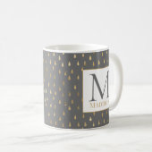 Mug Gray Gold Raindrop Moderne Monogramme tendance (Devant droit)