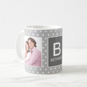 Mug Gray Polka Point Photo personnalisée Monogramme