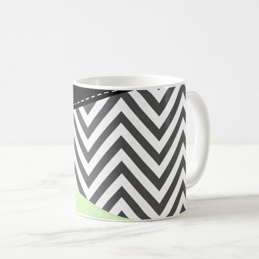 Mug Gray Zigzag, Gray Chevron, Zigzag Pattern, Mint (Devant droit)