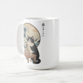 Mug Great Wave Japanese Cat Eating Ramen Funny Art (Devant gauche)