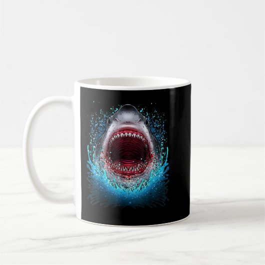 Mug Great White Shark Open Mouth Teeth Beach Ocean Ani (Gauche)