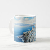 Mug Grèce Santorin Aquarelle Peinture Design. (Devant gauche)