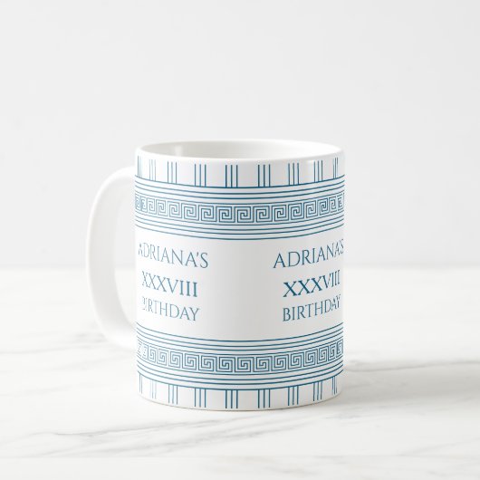 Mug Grecque traitement avec méandre motif en bleu (Devant gauche)