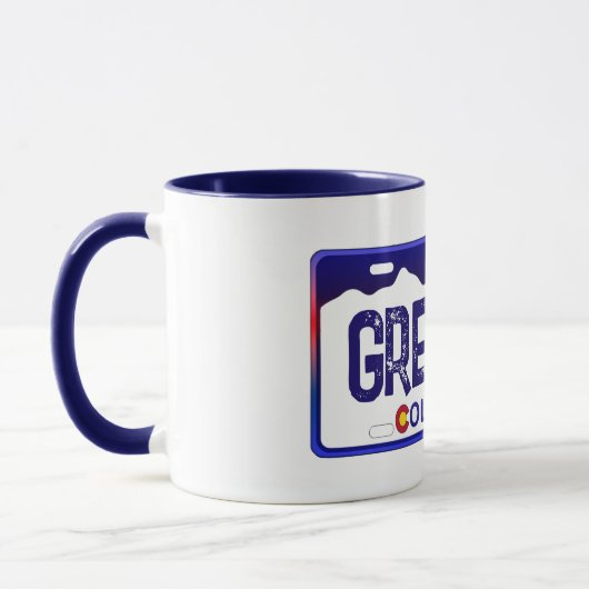 Mug Greeley Colorado plaque d'immatriculation bleue (Gauche)