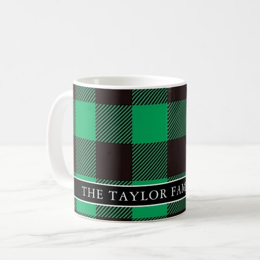 Mug Green & Black Buffalo Family Name Christmas (Devant gauche)