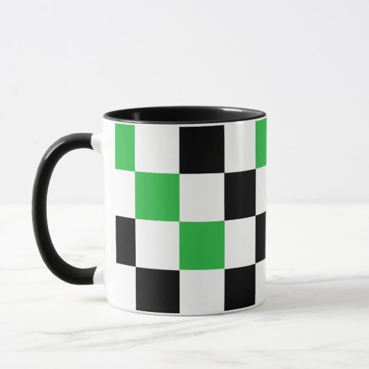 Mug Green Black White Checkered Pattern Design  (Gauche)