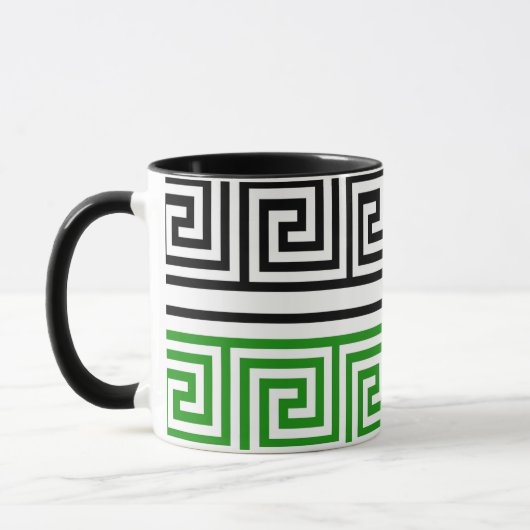 Mug Green Black White Greek Key Fret Pattern Design  (Gauche)