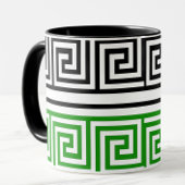 Mug Green Black White Greek Key Fret Pattern Design 