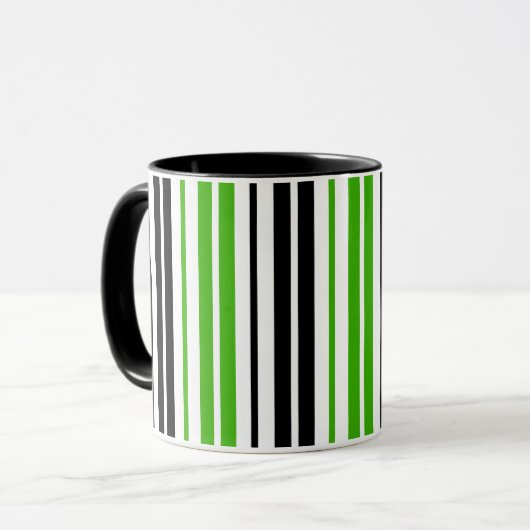 Mug Green Black White Stripes Pattern Design  (Devant gauche)