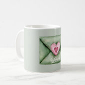 Mug Green Envelope Pink Love Heart (Devant gauche)