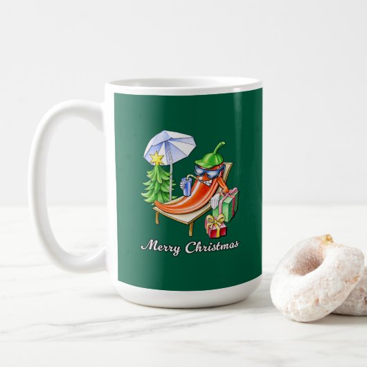 Mug Green Funy Joyeux dessin de chili de Noël (Avec donut)