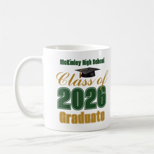 Mug Green Gold Class of 2026 Graduate Gift (Gauche)