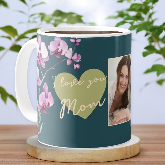 Mug Green I Love You Mom Floral Mother's Day Photo