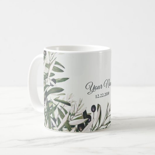Mug Green Leaves Black Olive Elegant Wedding Gift (Devant gauche)