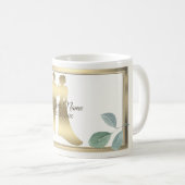 Mug Green Leaves Flower Golden Frame Wedding Party (Devant droit)