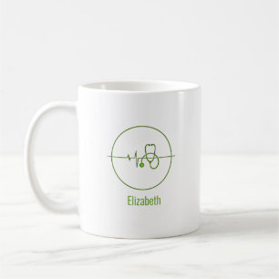 Mug Green Médicale Stethoscope Heartbeat Nom personnal