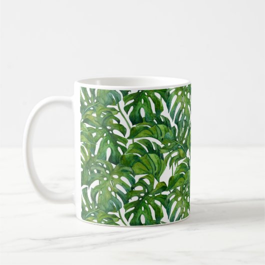 Mug Green Monstera Feuilles Tropical sans couture (Gauche)