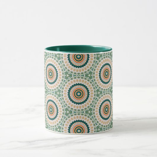Mug Green Orange And Blue Boho Chic Circle Pattern (Centre)