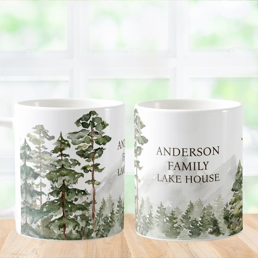 Mug Green Pine Forest Family Lake House Cabine