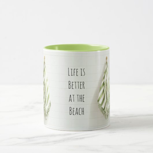 Mug Green White Stripes Towels Beach (Centre)