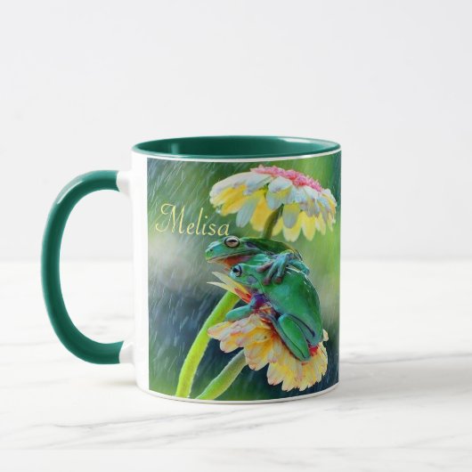 Mug Grenouille Amis Fleurs Pluie Nom du cadeau Café (Gauche)