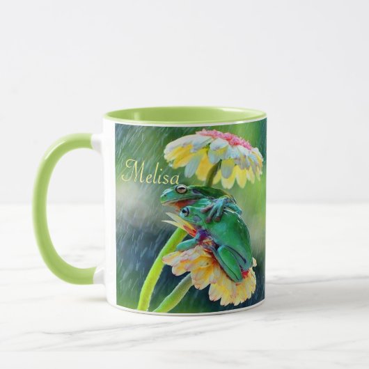 Mug Grenouille Amis Fleurs Pluie Nom du cadeau Café (Gauche)