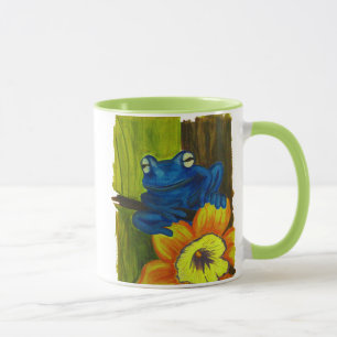 Mug Grenouille bleue détendant sur la branche de fleu