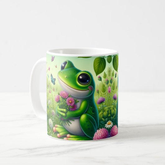 Mug Grenouille mignonne avec des fleurs (Devant gauche)