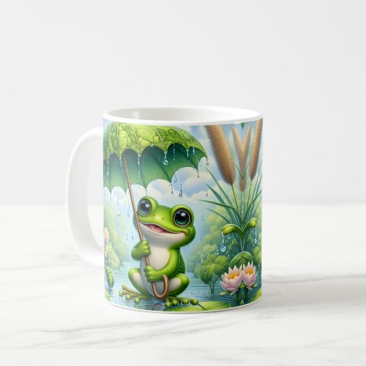 Mug Grenouille mignonne avec un parapluie (Devant gauche)