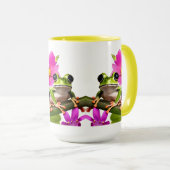Mug Grenouille verte adorable entourée de fleurs roses (Devant droit)