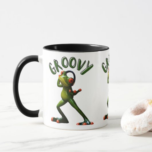 Mug Grenouille verte groovy (Avec donut)