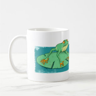 Mug Grenouille verte mignonne sur un tapis de nénuphar