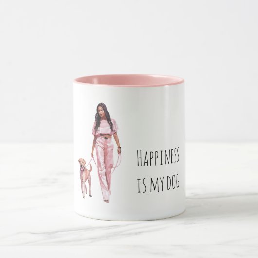 Mug Grey Black Puppy Black Lady Walking Dog (Centre)