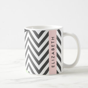 Mug Grey Zigzag, Grey Chevron, Mint, Votre Nom