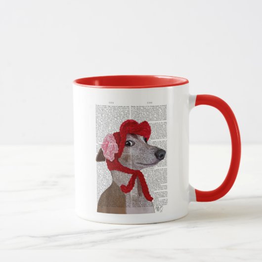 Mug Greyhound avec Casquette en laine rouge 2 (Droite)