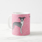 Mug Greyhound Italien Bleu Et Blanc Sur Coeurs Rose (Devant gauche)
