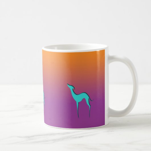 Mug Greyhound Whippet chien bleu orange violet ombre (Droite)