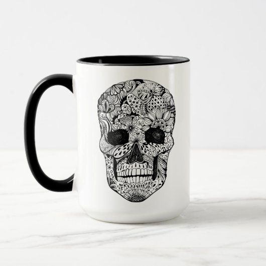 Mug Griffonnage floral de crâne (Gauche)
