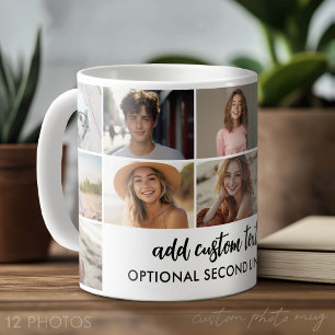 Mug Grille de collage de 12 photos - 2 zones de texte 