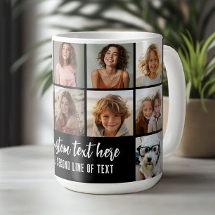 Mug Grille de collage de 12 photos - 2 zones de texte