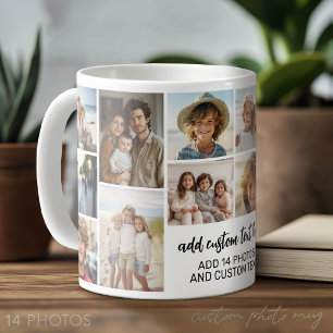 Mug Grille de collage de 14 photos - 2 zones de texte 