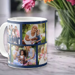 Mug Grille en maçonnerie Bleu profond 8 Photo Collage<br><div class="desc">Tasse à café personnalisée avec une grille en maçonnerie tendance collage photo de vos propres photos. Le design a une couleur arrière - plan de bleu profond, que vous pouvez modifier si vous le souhaitez. (cliquez sur "customiser plus loin" ou envoyez-moi un message pour obtenir de l'aide). Le modèle photo...</div>