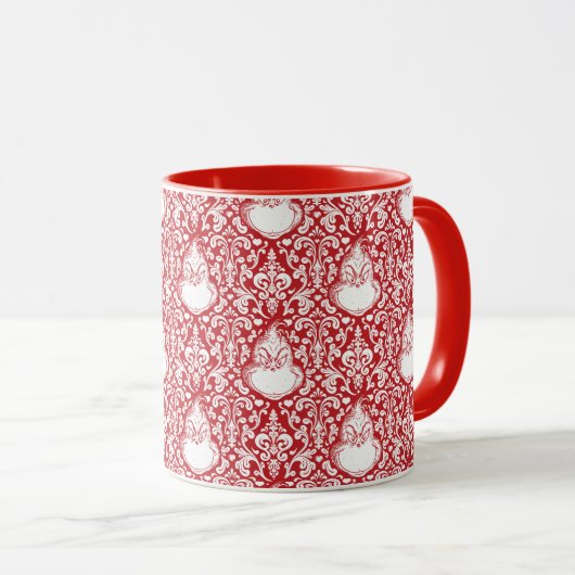 Mug Grille | Motif de Damas rouge (Devant droit)