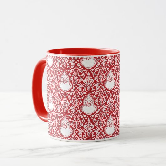 Mug Grille | Motif de Damas rouge (Devant gauche)